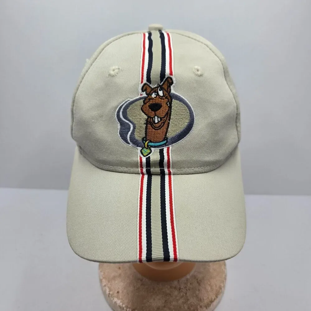 Vintage 1998 Scooby Doo Strapback Hat Cap Tan Racing Stripe Hanna Barbera